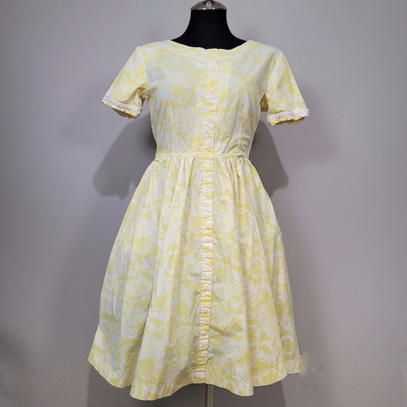 1980s Lilly Pulitzer yellow floral dress Vintage Cotton Dresa - Picture 2 of 14
